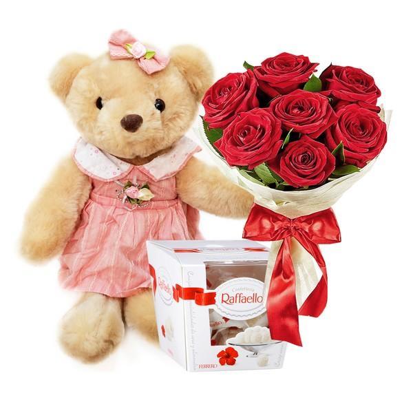 Цветочный черкесск. Подарки. Подарок доченьке. Подарки и цветы с доставкой. Подарочный набор Медвежонок с розой.